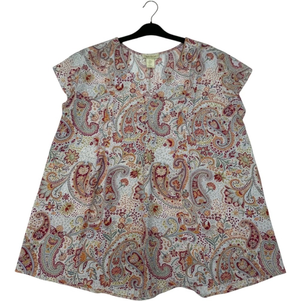 Cynthia Rowley Womens 1X Blouse Top Multicolored Paisley Short Ruffle Sleeve